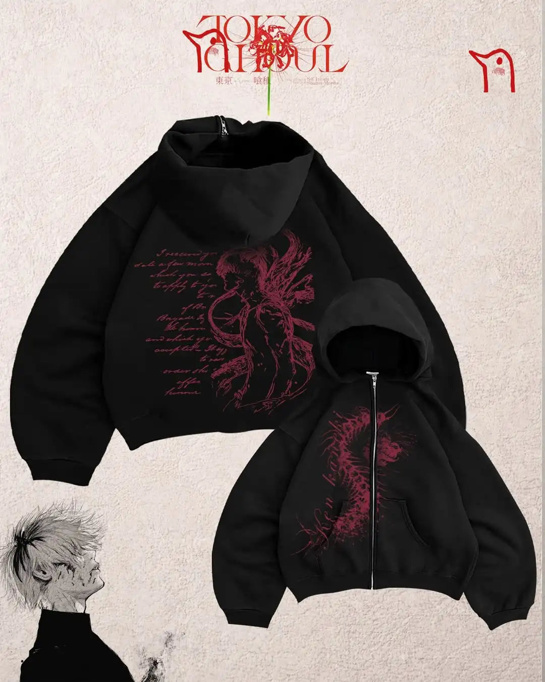 Tokyo Ghoul Y2K Zip Hoodie | Women's Harajuku Streetwear Hoodies & Sweatshirts - The Eezee Shop