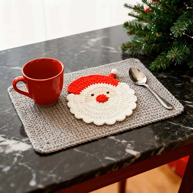 Crochet Santa Claus Coasters | Handmade Holiday Drink Coasters Party Supplies - The Eezee Shop