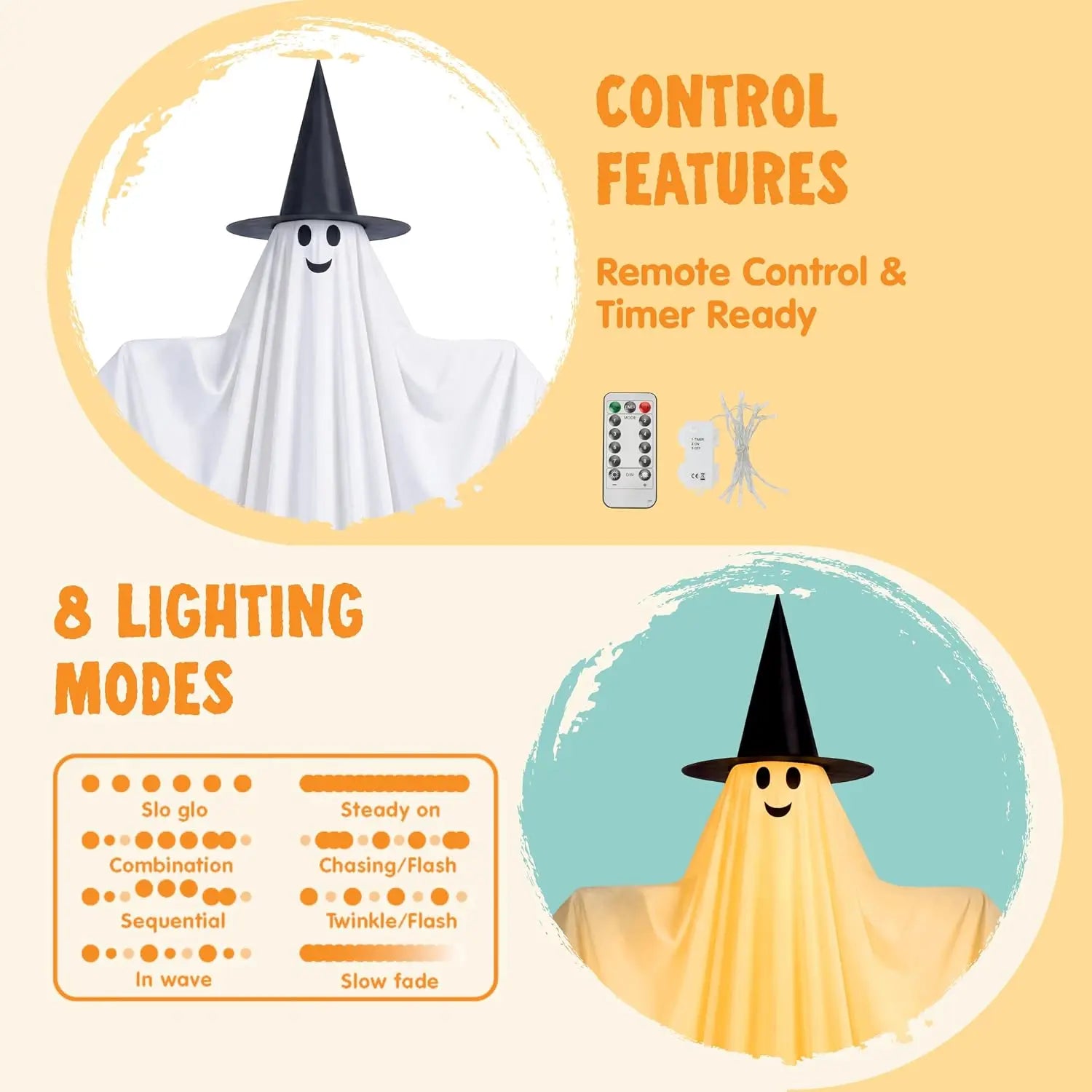 2Pcs Outdoor Halloween Decorations 55" Standing Ghost and 23" Dog Ghost Cute Set with Warm White LED Lights 8 Lightng Modes & Timer for Yard Lawn Party Favors and Halloween Decor Outside Indoor - The Eezee Shop