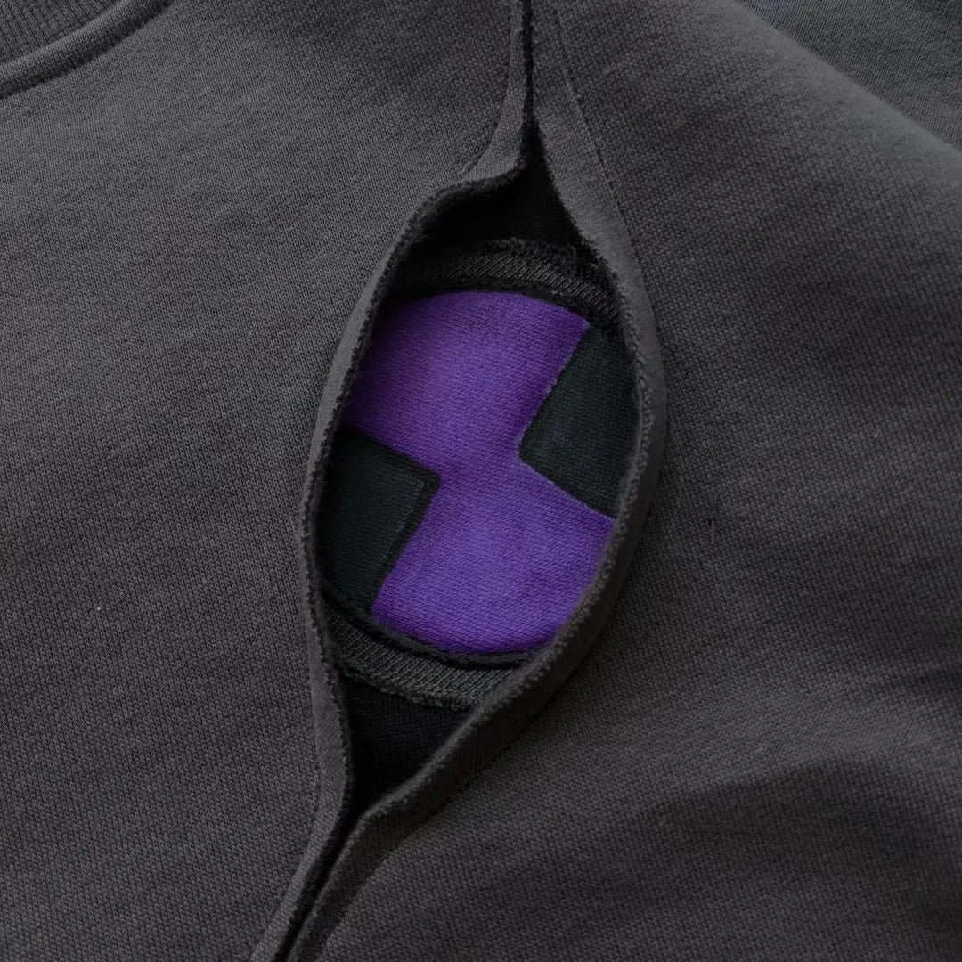 Dark Purple Patchwork Hoodie | Vintage Irregular Slit Pullover Hoodies & Sweatshirts - The Eezee Shop
