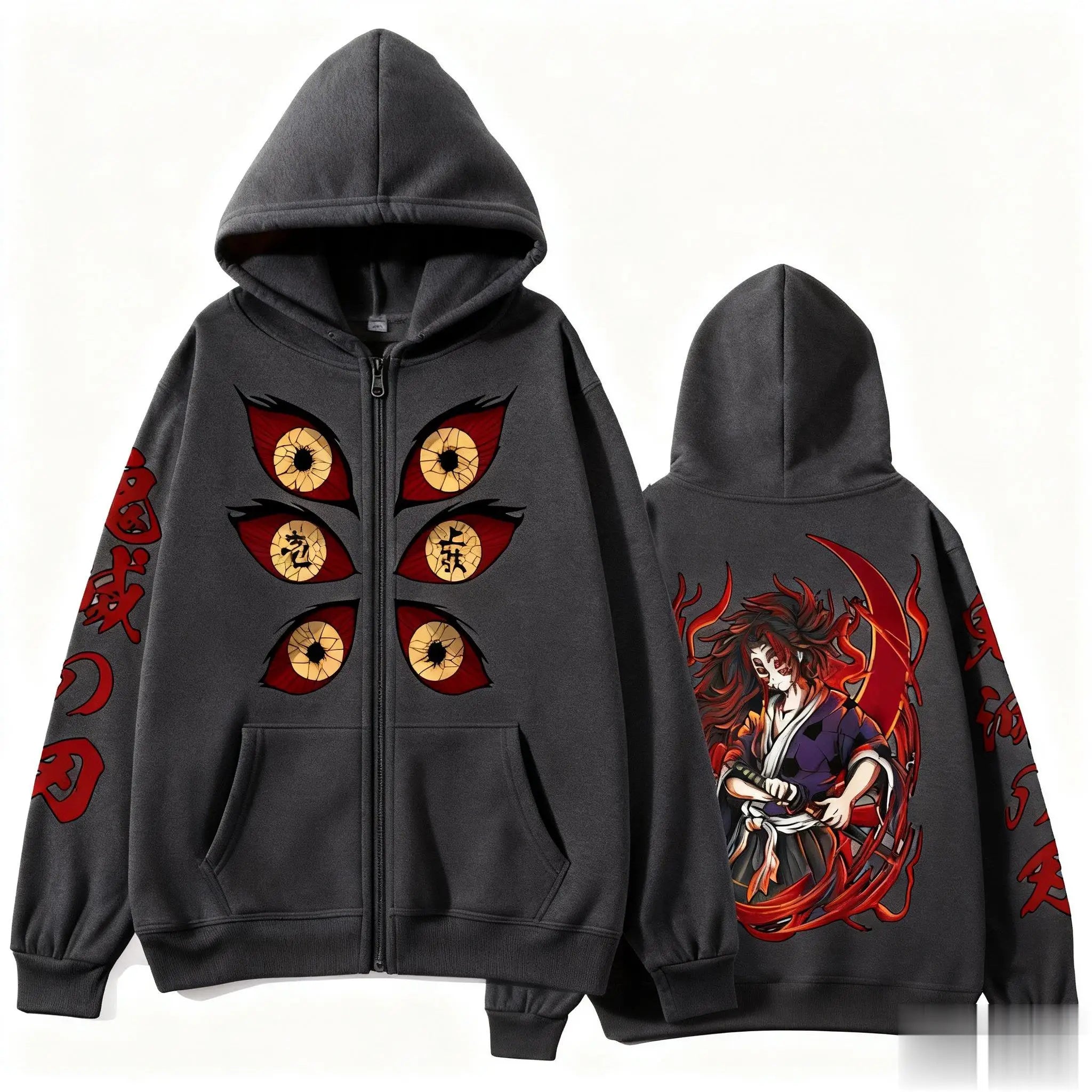 Kokushibo Cotton Zip-Up Hoodie | Demon Slayer Harajuku Jacket Hoodies & Sweatshirts - The Eezee Shop
