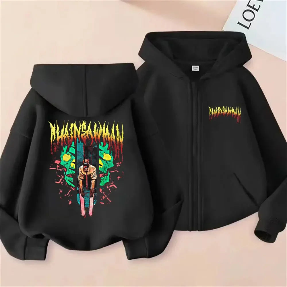 Pochita Washed Zip-Up Hoodie | Chainsaw Man Retro Jacket Hoodies & Sweatshirts - The Eezee Shop