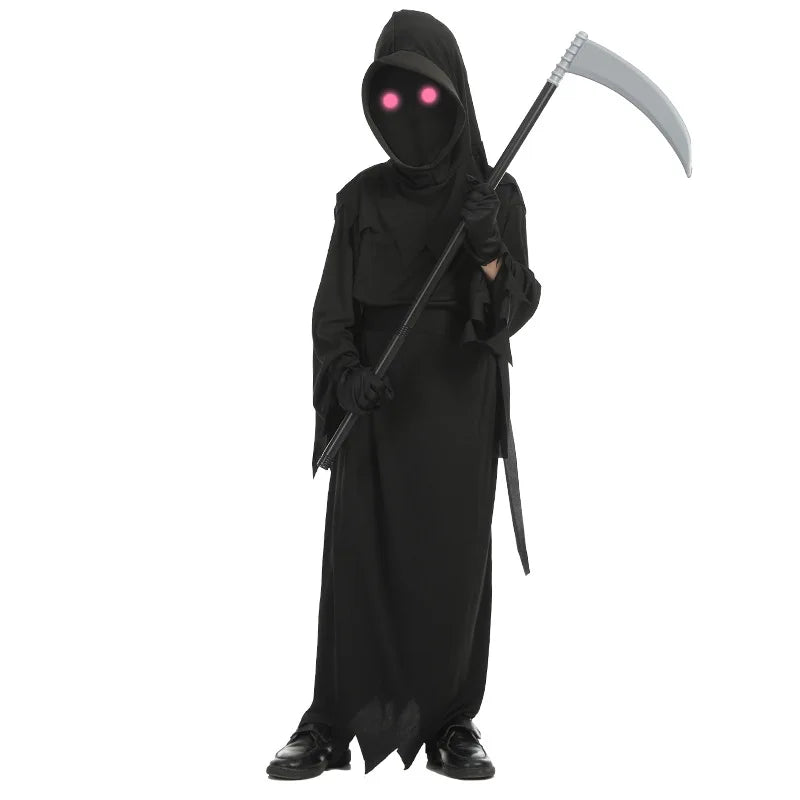 Kids Skeleton Grim Reaper Costume | Glowing Eyes Robe with Scythe Halloween Costumes - The Eezee Shop