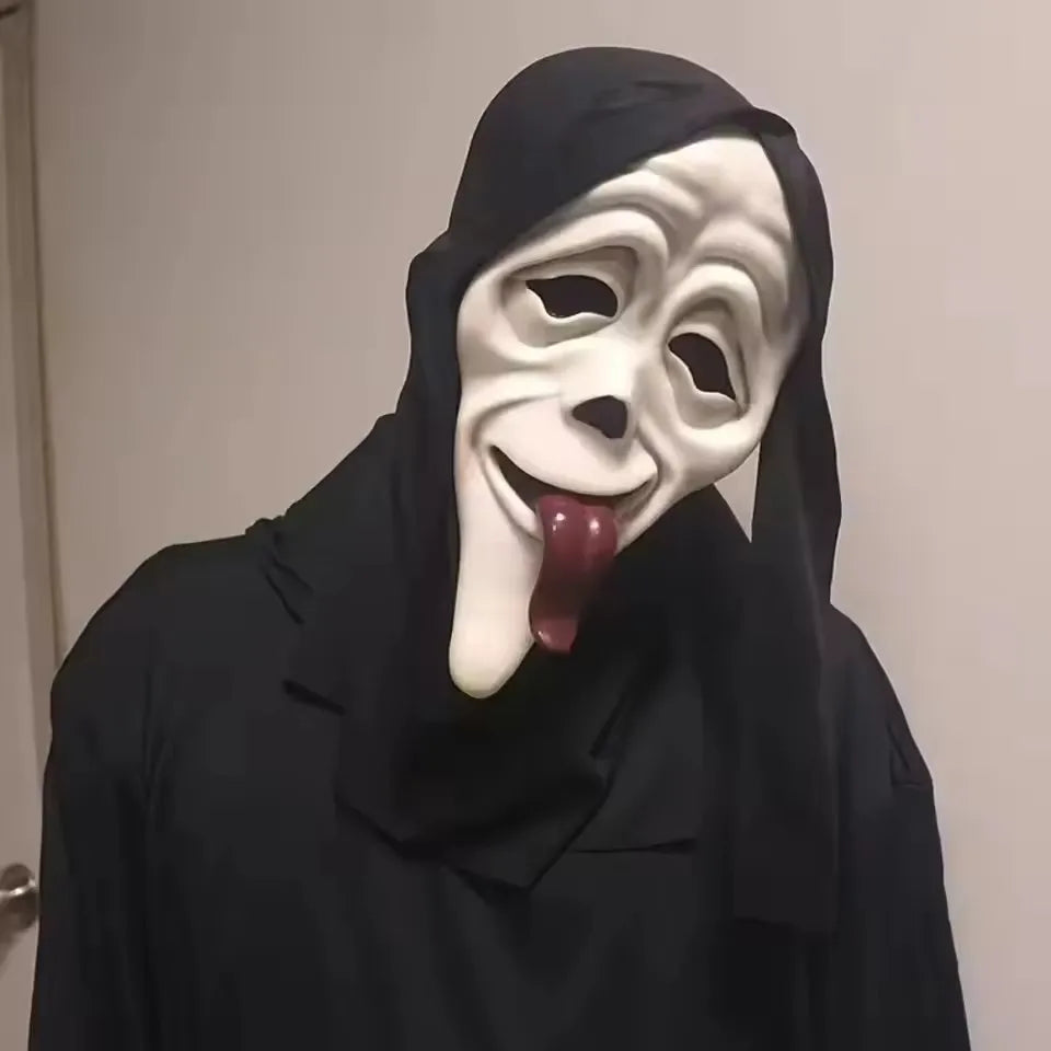 Ghost Face Tongue-Out Mask | Realistic Creepy Halloween Mask Halloween Masks - The Eezee Shop