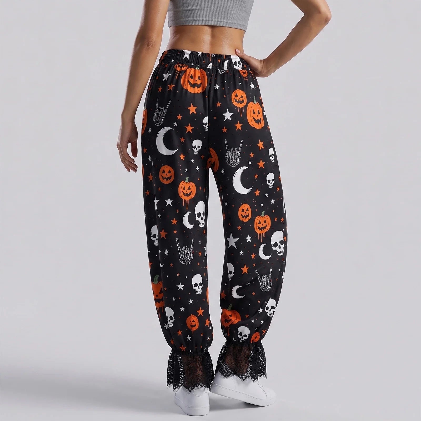 Black Pumpkin Skull Lounge Pants | Women's Elastic Waist Pants Pajamas & Loungewear - The Eezee Shop