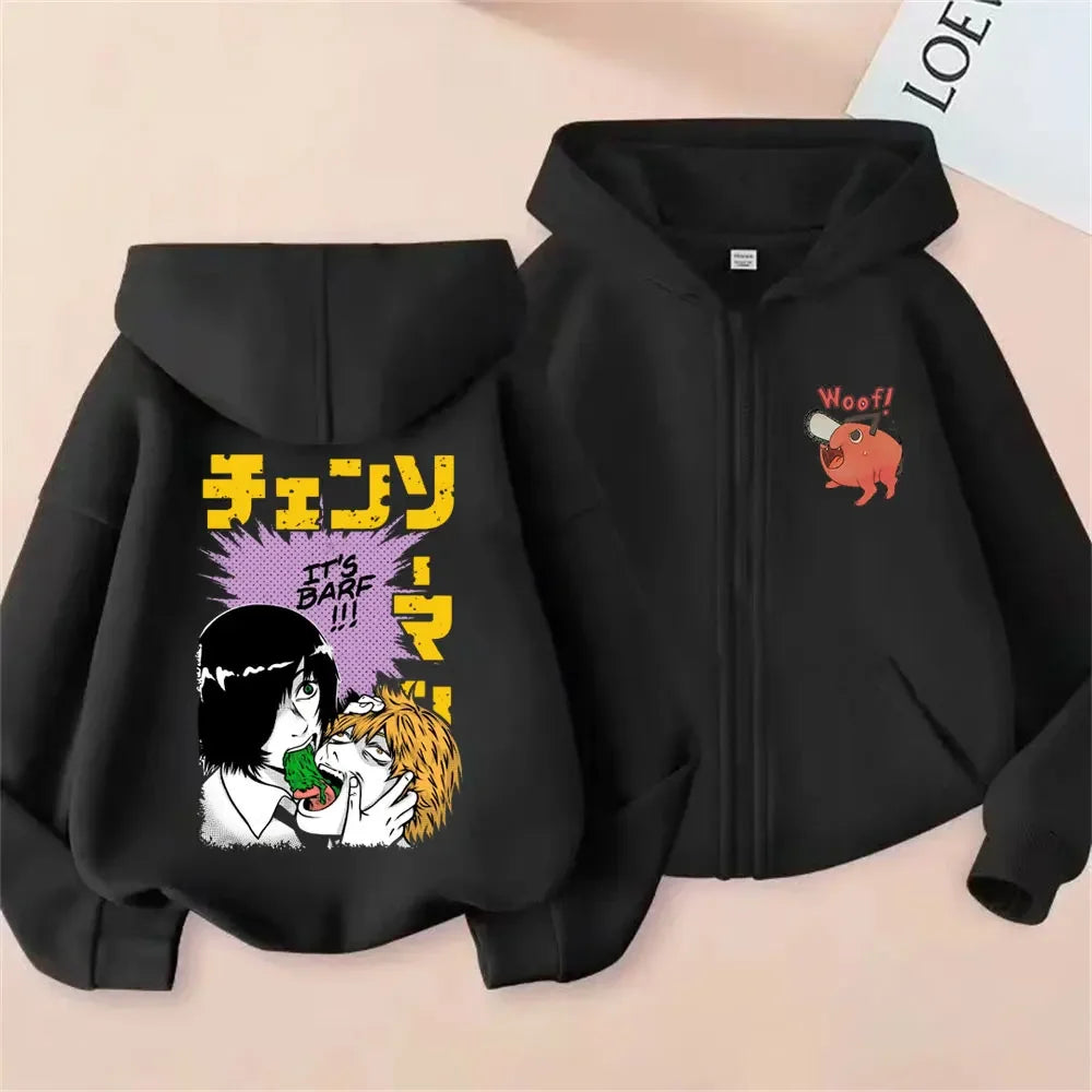 Pochita Washed Zip-Up Hoodie | Chainsaw Man Retro Jacket Hoodies & Sweatshirts - The Eezee Shop