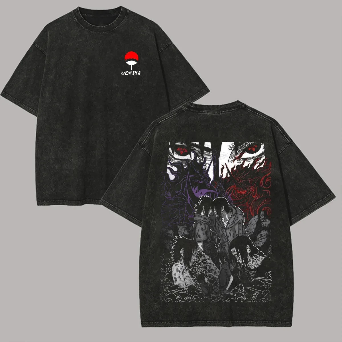 Naruto Itachi Sasuke T Shirt Brothers Uchiha Sharingan Vintage Acid Wash Streetwear Oversized Retro Anime Men Tees Clothing Anime Tshirts - The Eezee Shop