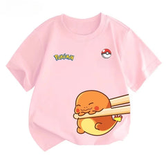Potdemiel Summer New Pikachu Print Children's Pure Cotton T-Shirt, Boys and Girls, Comfortable and Breathable Children's T-Shirt Anime Tshirts - The Eezee Shop