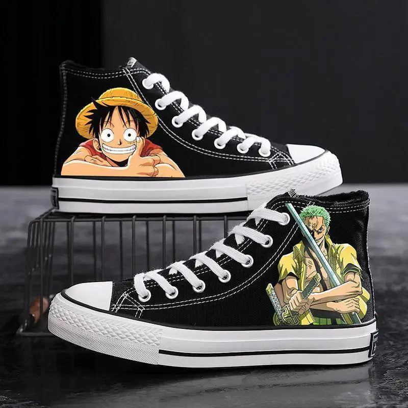 One Piece High-Top Canvas Shoes | Luffy & Zoro Graffiti Sneakers Sneakers - The Eezee Shop