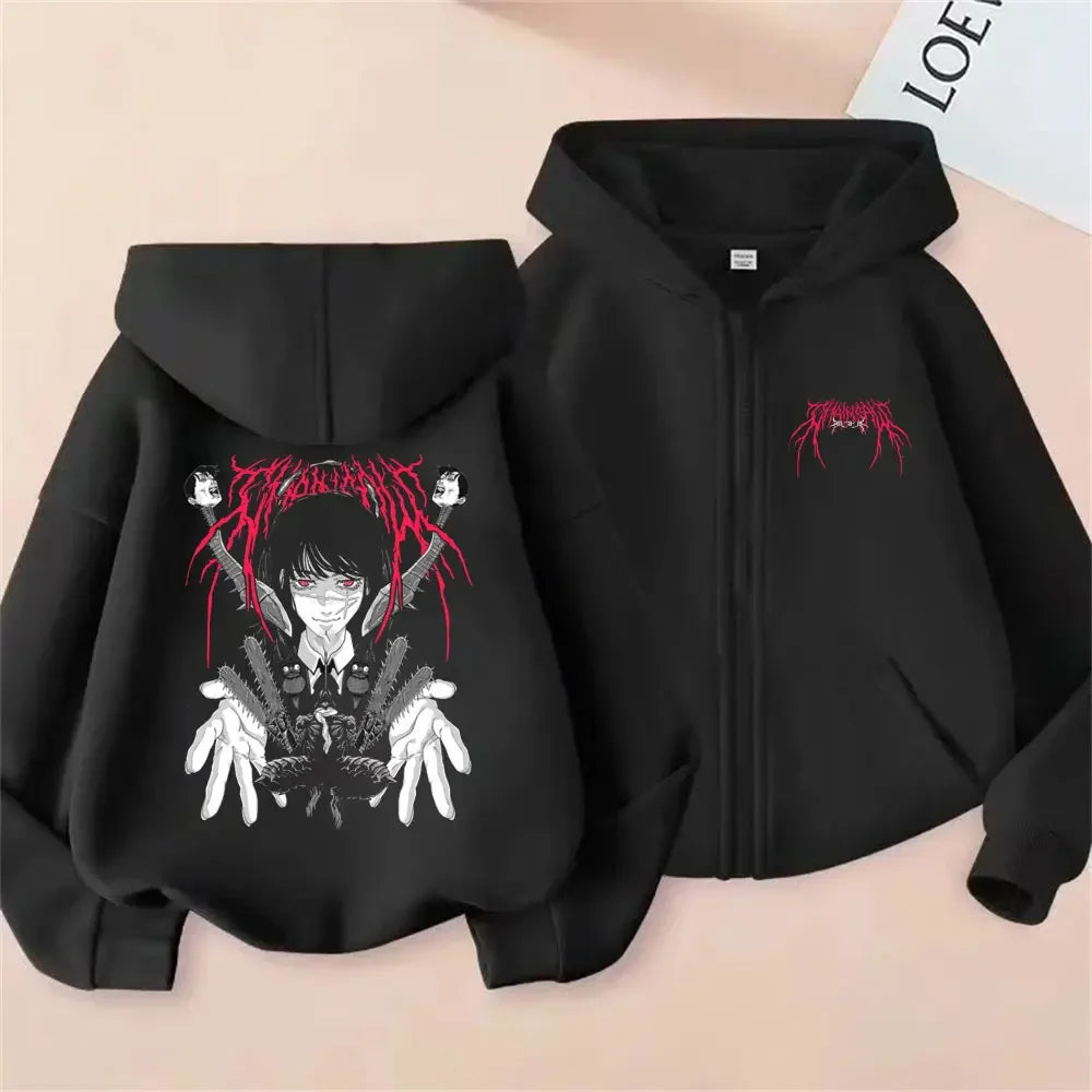 Pochita Washed Zip-Up Hoodie | Chainsaw Man Retro Jacket Hoodies & Sweatshirts - The Eezee Shop