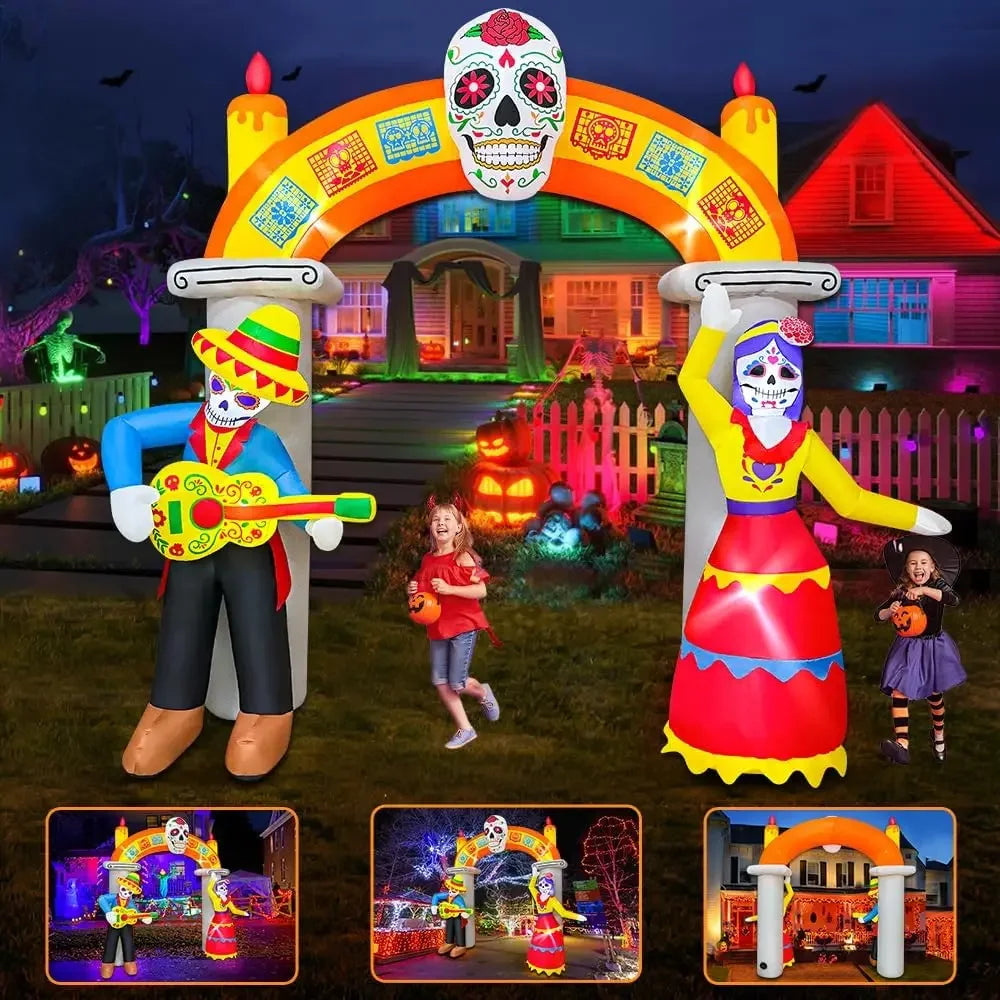 9ft Day of the Dead Inflatable Archway | LED Lighted Yard Decor Outdoor Halloween Decorations - The Eezee Shop