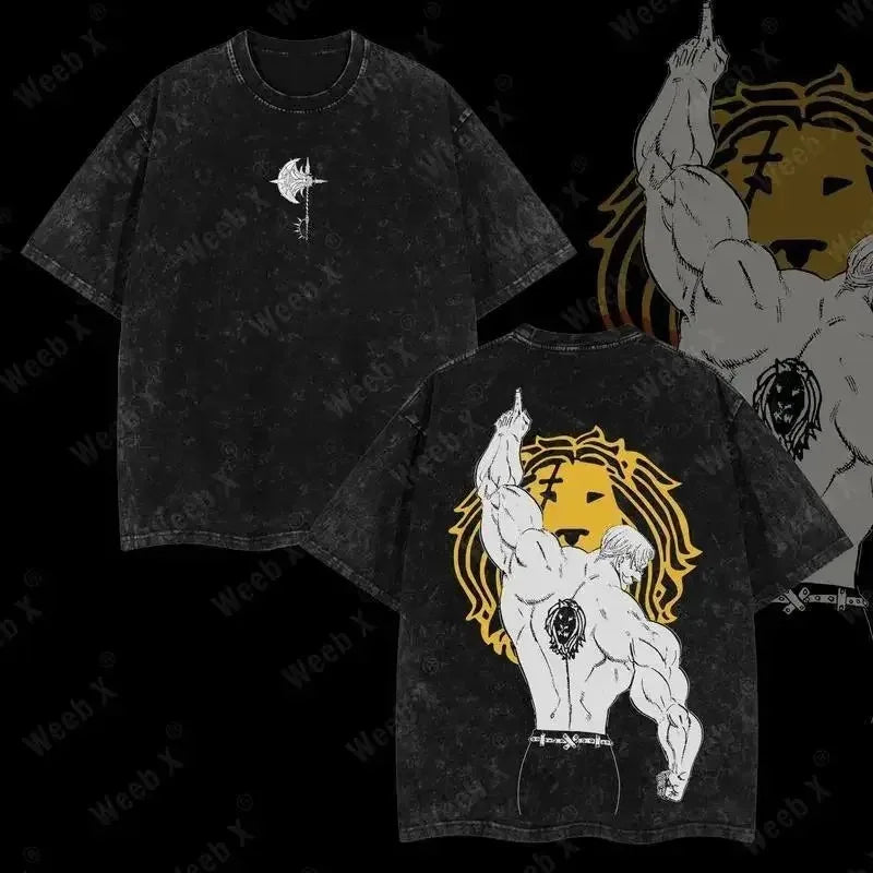 The Seven Deadly Sins Escanor Printed Tee Men Women Washed Cotton T-shirts Manga Vintage Male Female Casual Plus Size Tee Soft Anime Tshirts - The Eezee Shop