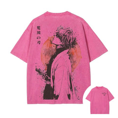 2026 Summer New Zenitsu Agatsuma Breath of Thunder Retro Washed Old T-shirt Demon Slayer 90s Street Style Short-sleeved Top Anime Tshirts - The Eezee Shop