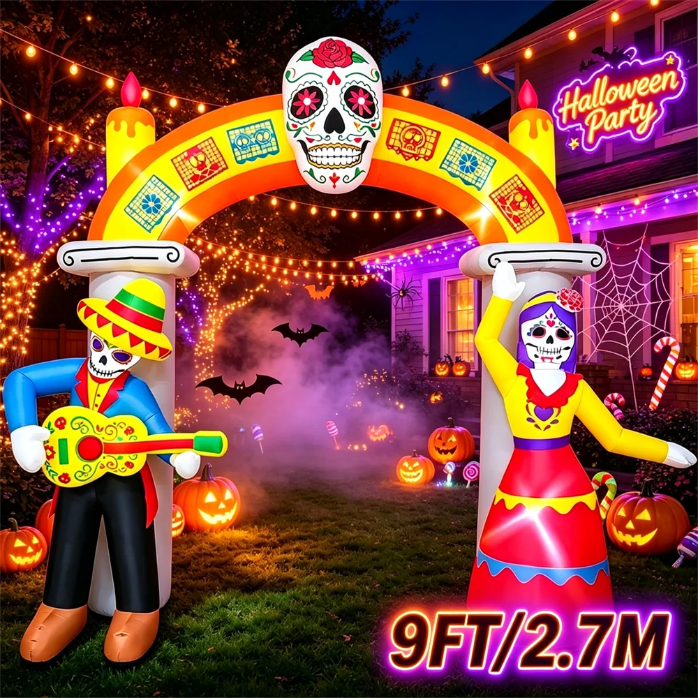 9ft Day of the Dead Inflatable Archway | LED Lighted Yard Decor Outdoor Halloween Decorations - The Eezee Shop