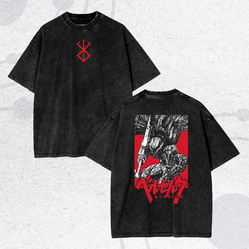 Guts Berserk Acid Washed Oversized T-Shirt Dark Anime Streetwear Loose Breathable Tee Anime Tshirts - The Eezee Shop