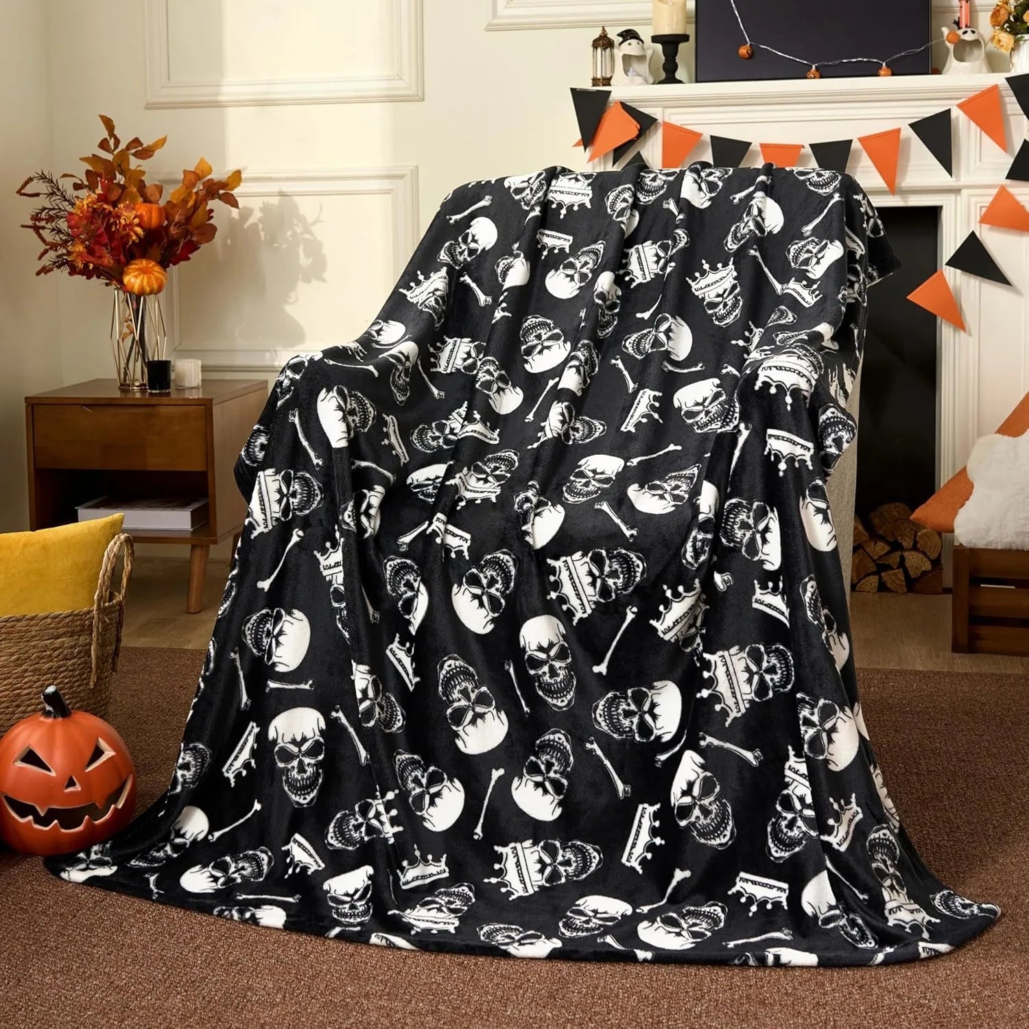 Bat, Pumpkin & Skull Throw Blanket | Lightweight Halloween Blanket Throw Blankets - The Eezee Shop