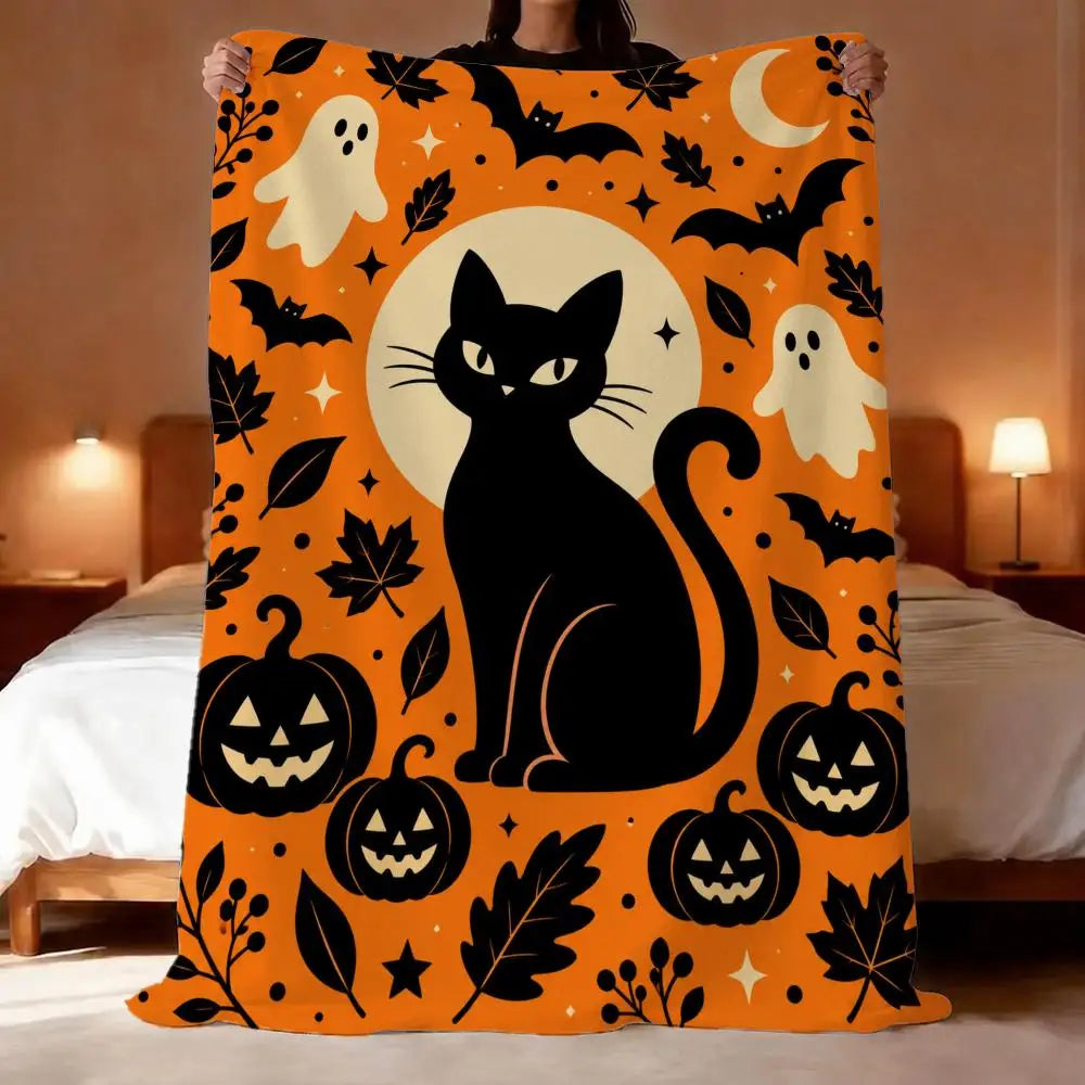 Black Cat Halloween Flannel Throw | Ultra-Soft Plush Blanket Throw Blankets - The Eezee Shop