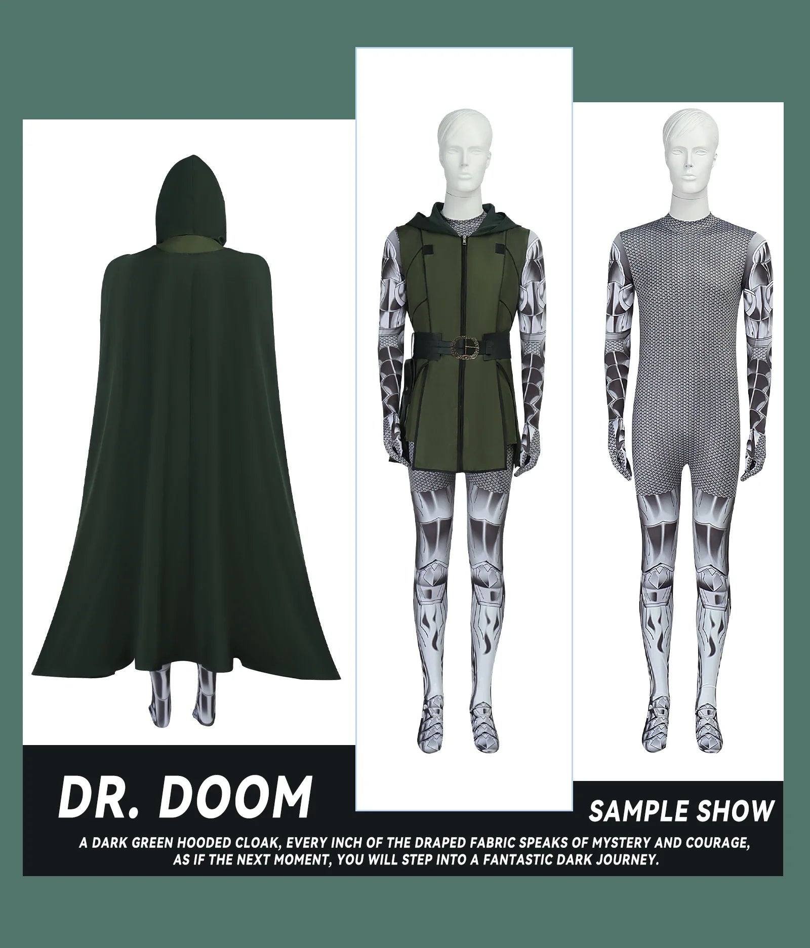 Doctor Doom Cosplay Costume | Green Vest Jumpsuit with Cape Set Cosplay Costumes - The Eezee Shop