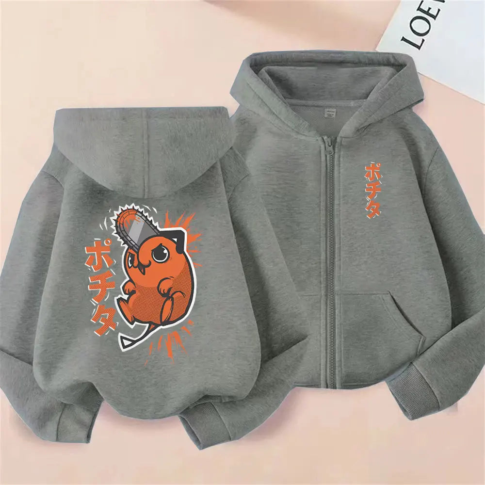 Pochita Washed Zip-Up Hoodie | Chainsaw Man Retro Jacket Hoodies & Sweatshirts - The Eezee Shop
