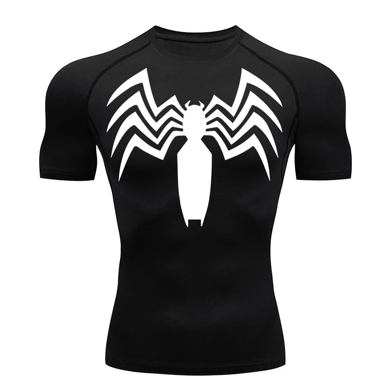 Spider Print Compression Shirts for Men Summer Short Sleeve Rash Guard Other - The Eezee Shop