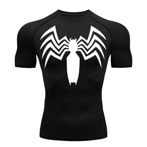 Spider Print Compression Shirts for Men Summer Short Sleeve Rash Guard Other - The Eezee Shop