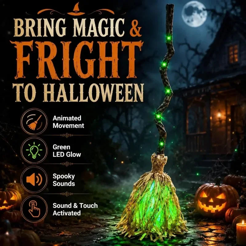 Glowing Bouncing Witch Broom | Sound Effects Halloween Prop Halloween Decorations - The Eezee Shop