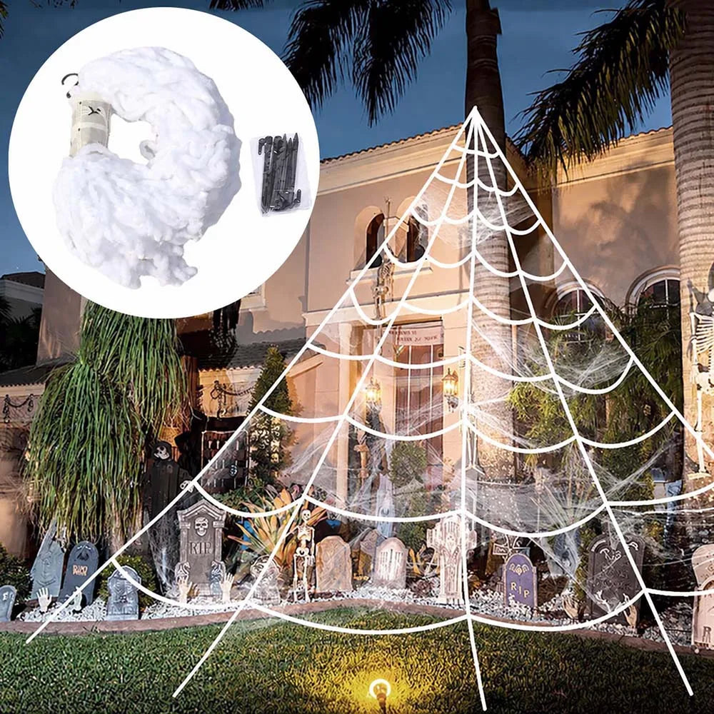 Plush Triangle Spider Web 5m | Haunted House Outdoor Decor Outdoor Halloween Decorations - The Eezee Shop