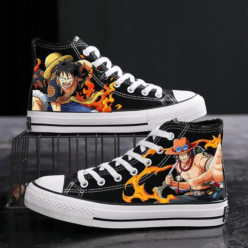 One Piece High-Top Canvas Shoes | Luffy & Zoro Graffiti Sneakers Sneakers - The Eezee Shop