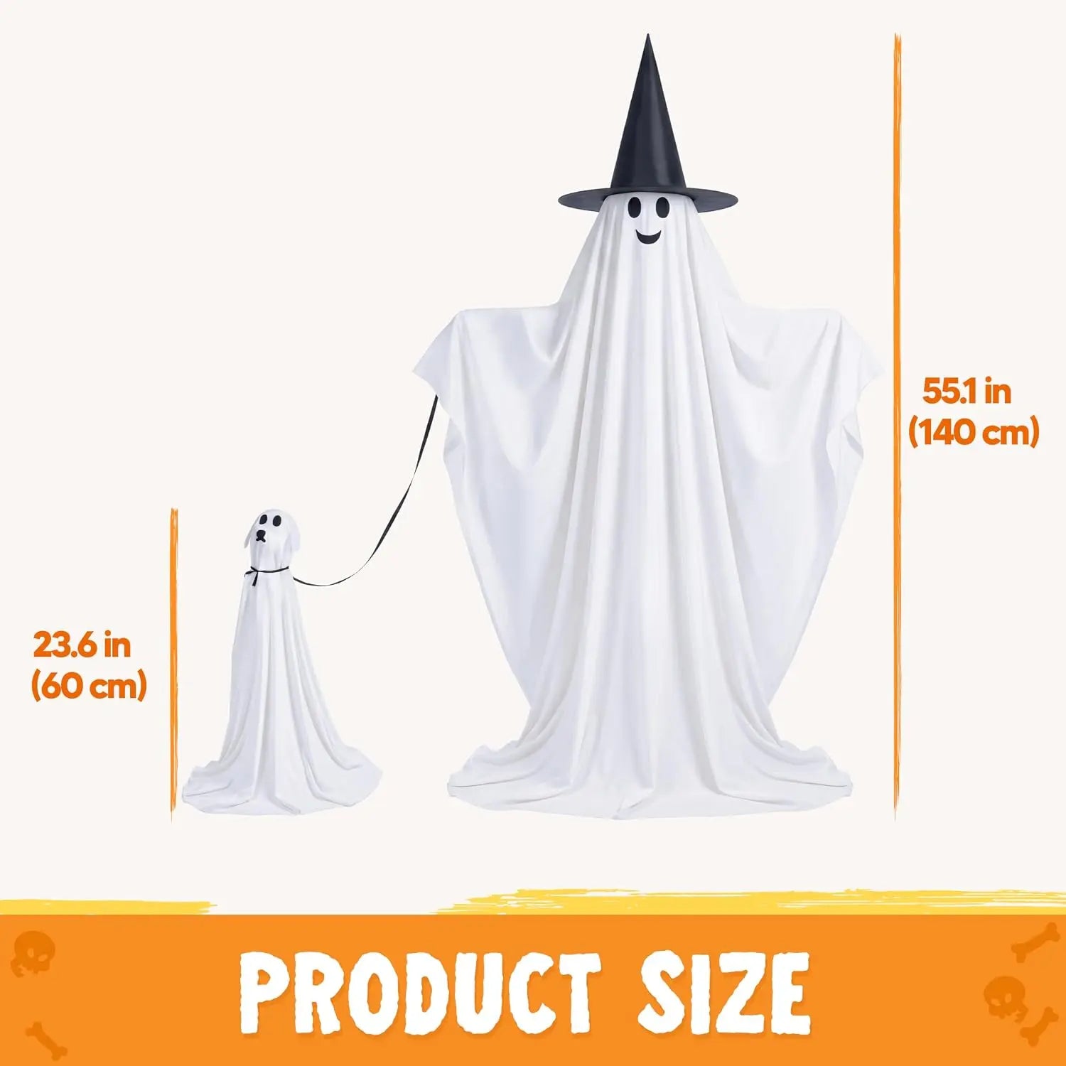 2Pcs Outdoor Halloween Decorations 55" Standing Ghost and 23" Dog Ghost Cute Set with Warm White LED Lights 8 Lightng Modes & Timer for Yard Lawn Party Favors and Halloween Decor Outside Indoor - The Eezee Shop