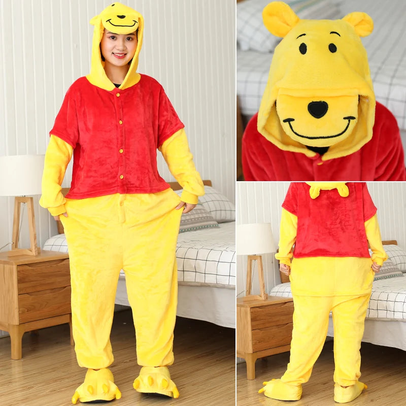 Winnie Bear Onesies Cartoon Animal Onesie Women Men Girls Boys Pajamas Halloween Funny Party Suits Winter Home Overall Costumes