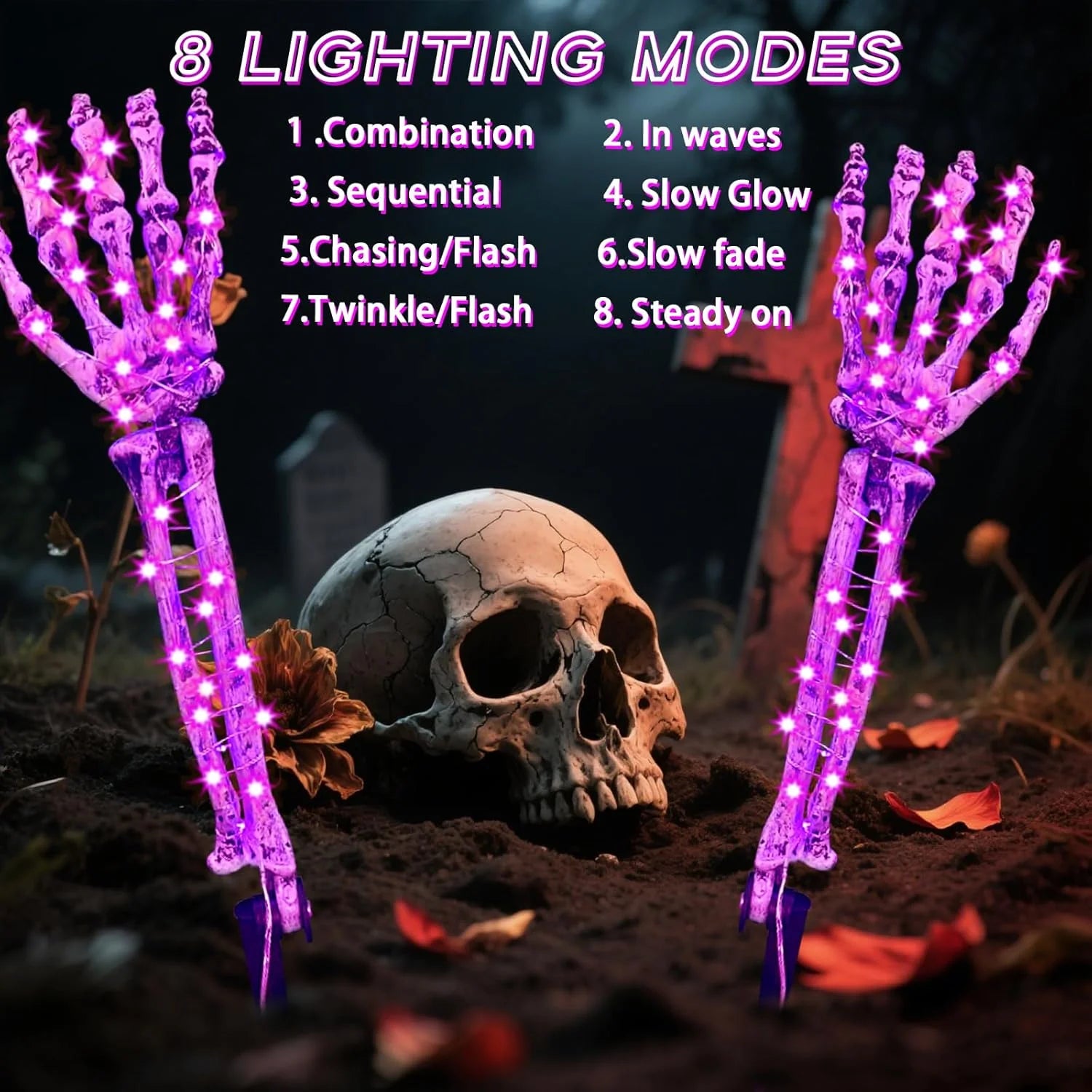 Solar Skeleton Hand Stake Lights | 2-Pack Purple LED Lawn Lights Halloween Lights - The Eezee Shop