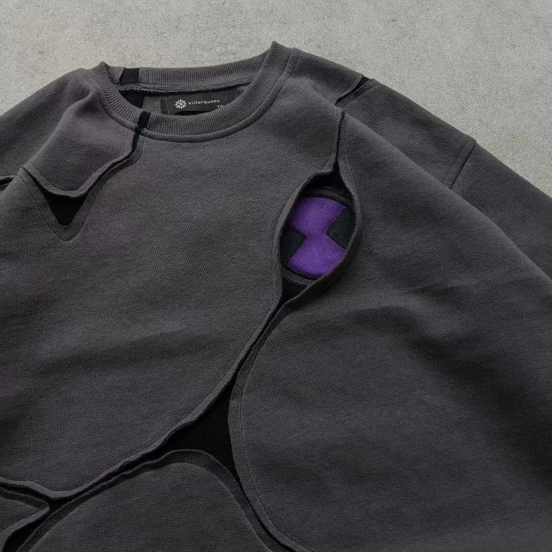 Dark Purple Patchwork Hoodie | Vintage Irregular Slit Pullover Hoodies & Sweatshirts - The Eezee Shop