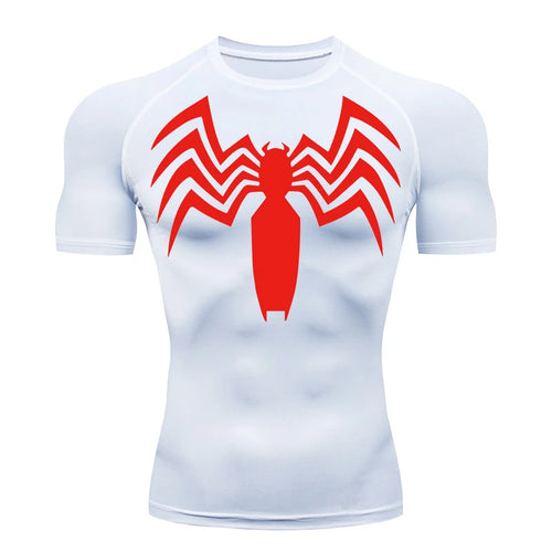 Spider Print Compression Shirts for Men Summer Short Sleeve Rash Guard Other - The Eezee Shop