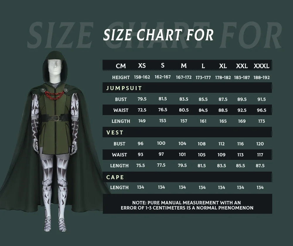 Doctor Doom Cosplay Costume | Green Vest Jumpsuit with Cape Set Cosplay Costumes - The Eezee Shop