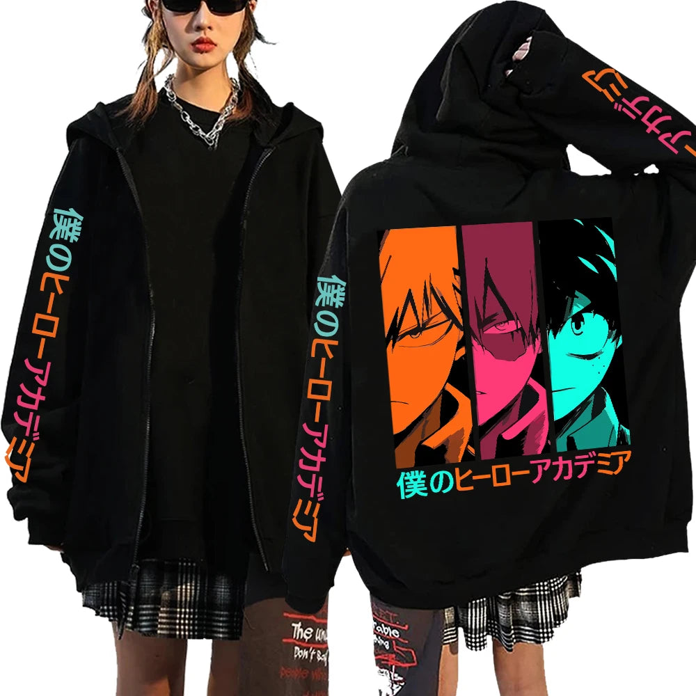 Todoroki & Bakugo Zip-Up Hoodie | My Hero Academia Streetwear Hoodies & Sweatshirts - The Eezee Shop