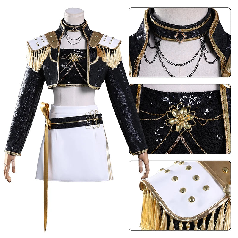 Rumi, Zoey & Mira Cosplay Costume with Wig | Black & Gold Stage Outfit Cosplay Costumes - The Eezee Shop