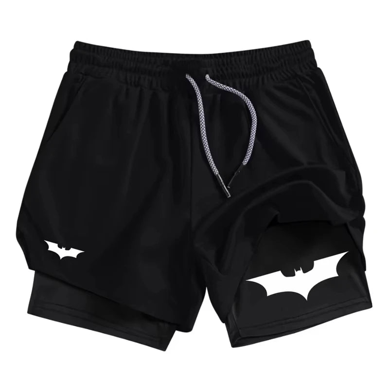Bat Print 2-in-1 Gym Shorts | Men's Quick-Dry Shorts with Pocket Shorts - The Eezee Shop