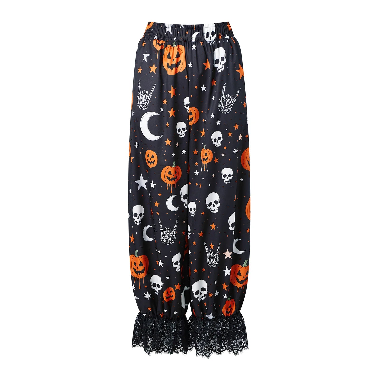Black Pumpkin Skull Lounge Pants | Women's Elastic Waist Pants Pajamas & Loungewear - The Eezee Shop