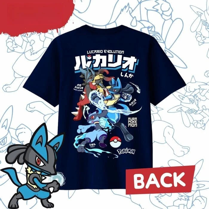 2026 Summer Pokémon Anime LUCARIO 100% Pure Cotton Printed T-shirt Men Anime Tshirts - The Eezee Shop