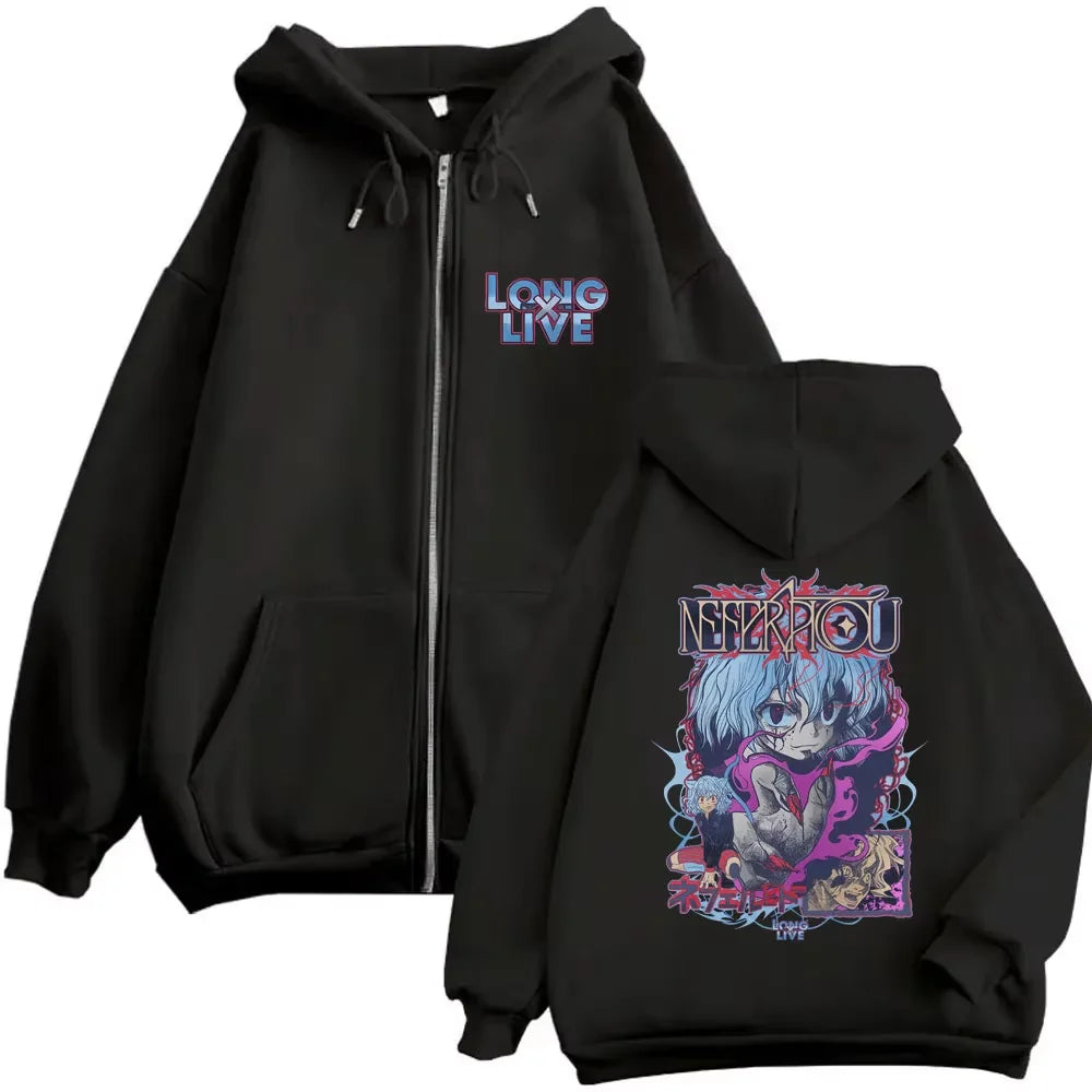 Killua Zoldyck Zip-Up Hoodie | Hunter x Hunter Fleece Jacket Hoodies & Sweatshirts - The Eezee Shop