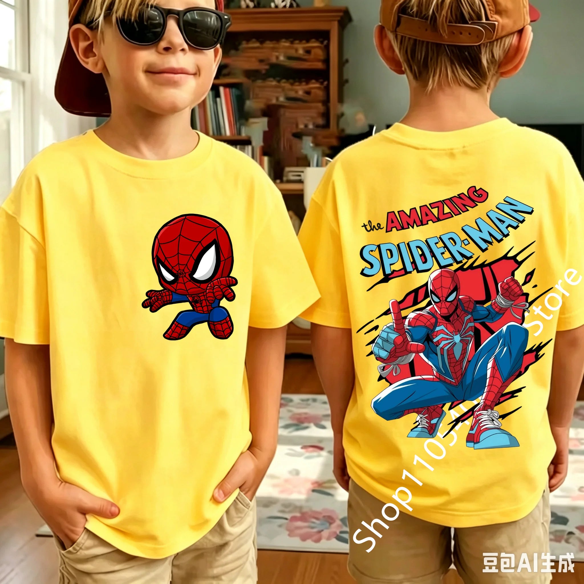 Kids Spider Hero Graphic Tee | Classic Character Print Shirt Graphic Tees - The Eezee Shop
