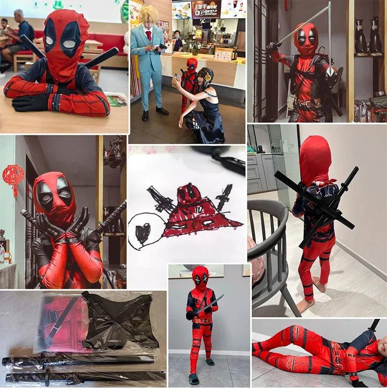 Deadpool Cosplay Bodysuit & Sword Set | Halloween Jumpsuit Cosplay Costumes - The Eezee Shop
