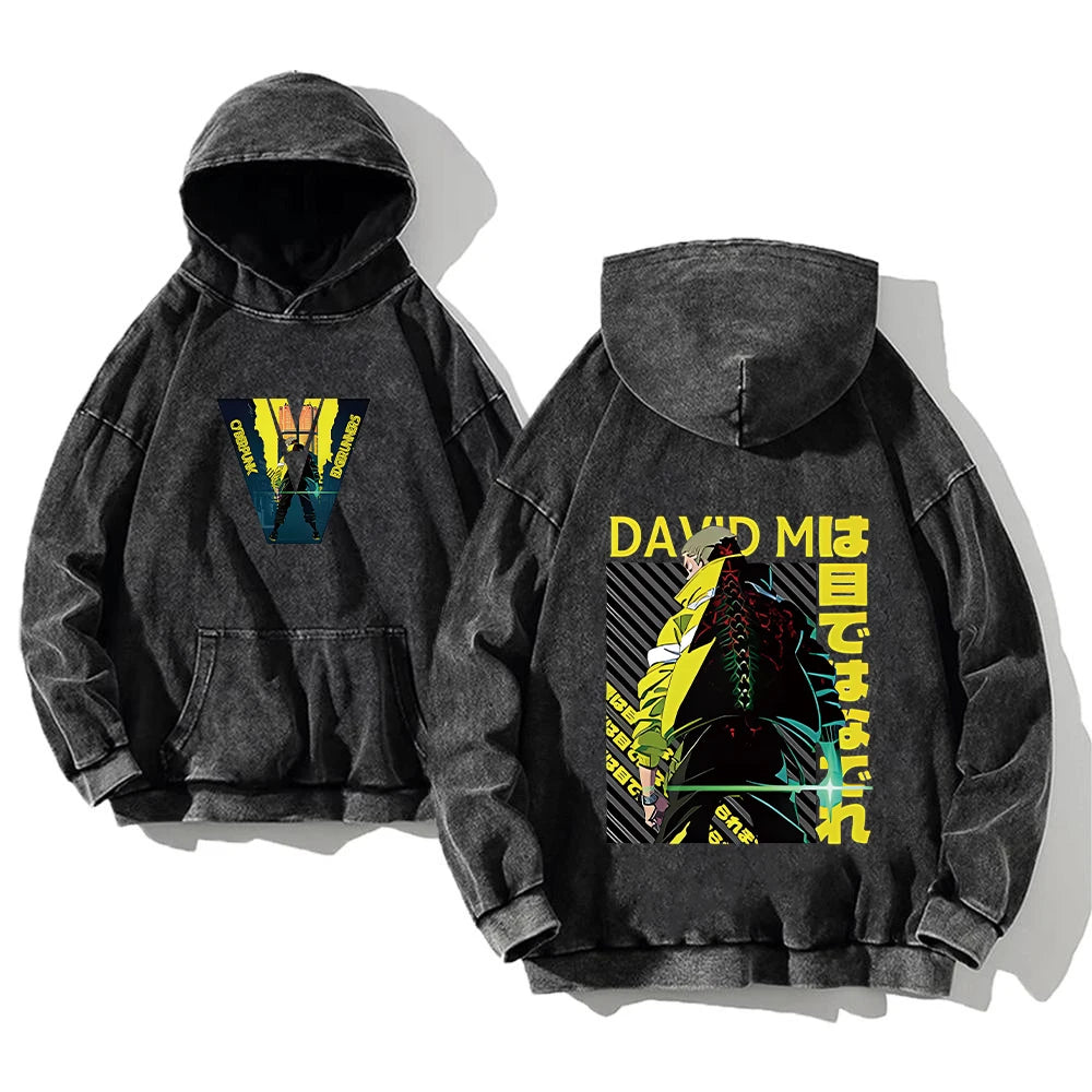 Cyberpunk Edgerunners Washed Hoodie | Cotton Graphic Pullover Hoodies & Sweatshirts - The Eezee Shop