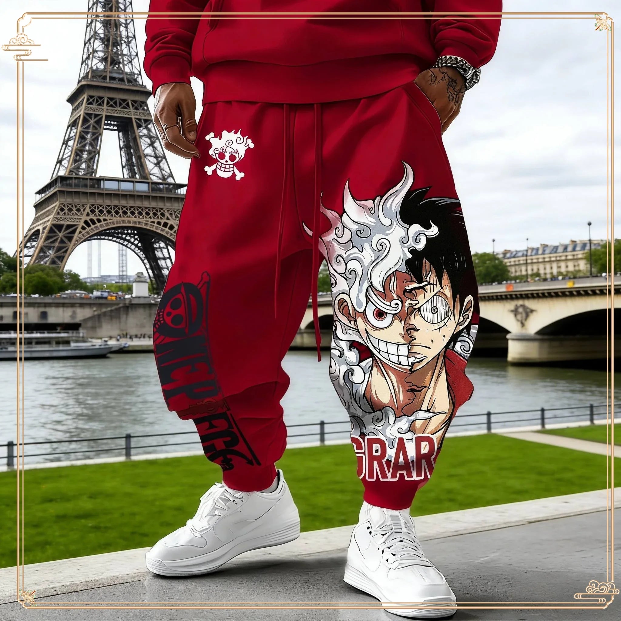 Luffy Gear 5 Hoodie & Pants Set | Red Cotton Tracksuit Outfit Sets - The Eezee Shop