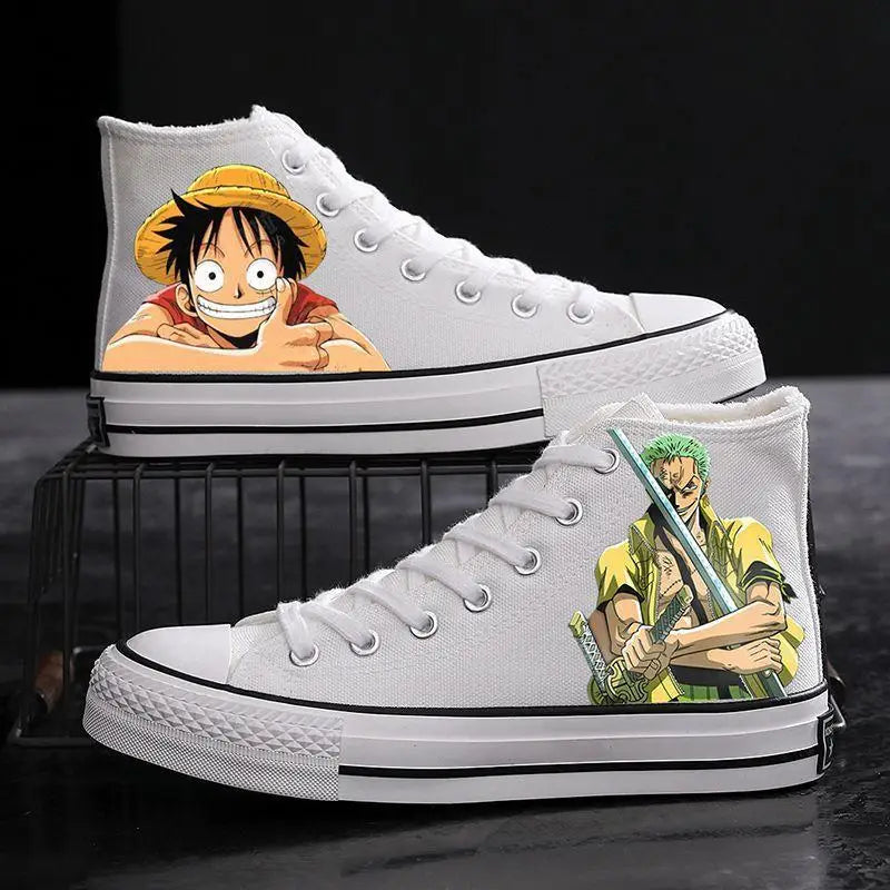 One Piece High-Top Canvas Shoes | Luffy & Zoro Graffiti Sneakers Sneakers - The Eezee Shop