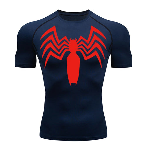 Spider Print Compression Shirts for Men Summer Short Sleeve Rash Guard Other - The Eezee Shop