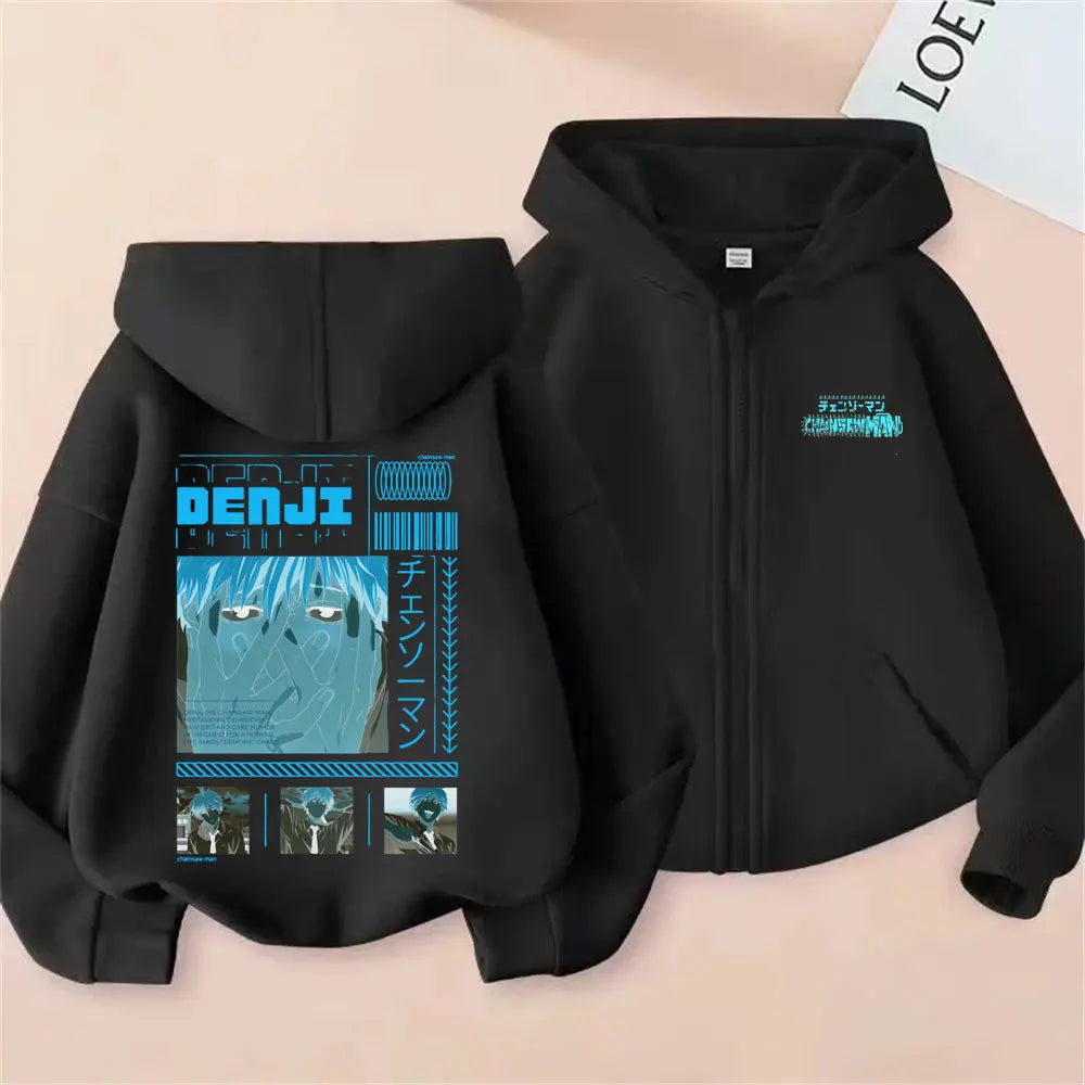 Pochita Washed Zip-Up Hoodie | Chainsaw Man Retro Jacket Hoodies & Sweatshirts - The Eezee Shop