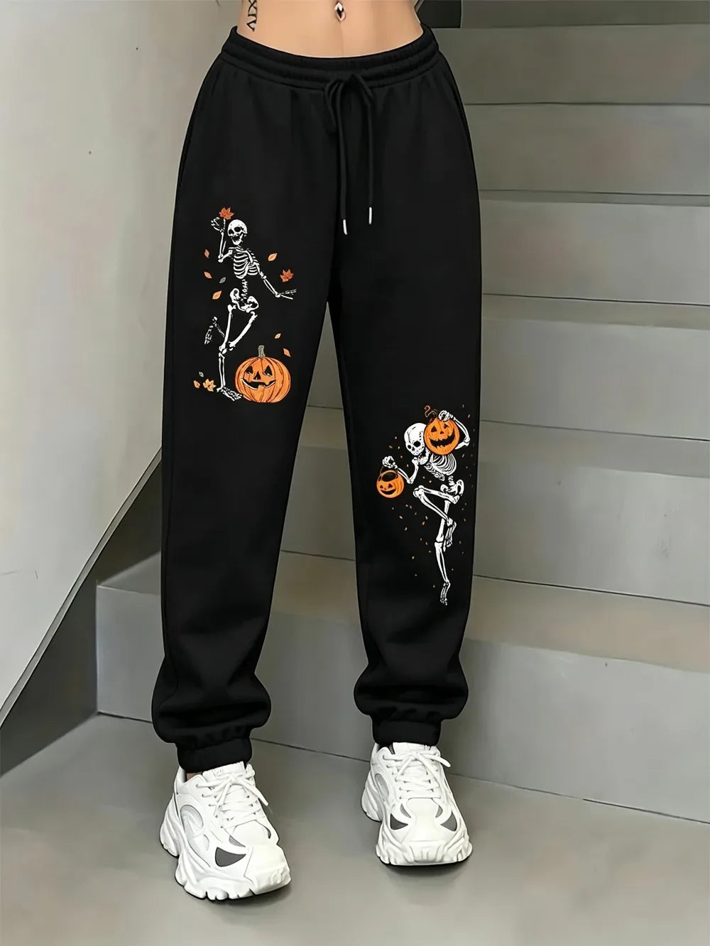 Pumpkin & Skull Fleece Sweatpants | Women's Halloween Joggers Joggers & Pants - The Eezee Shop
