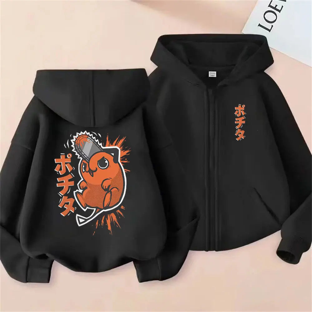 Pochita Washed Zip-Up Hoodie | Chainsaw Man Retro Jacket Hoodies & Sweatshirts - The Eezee Shop