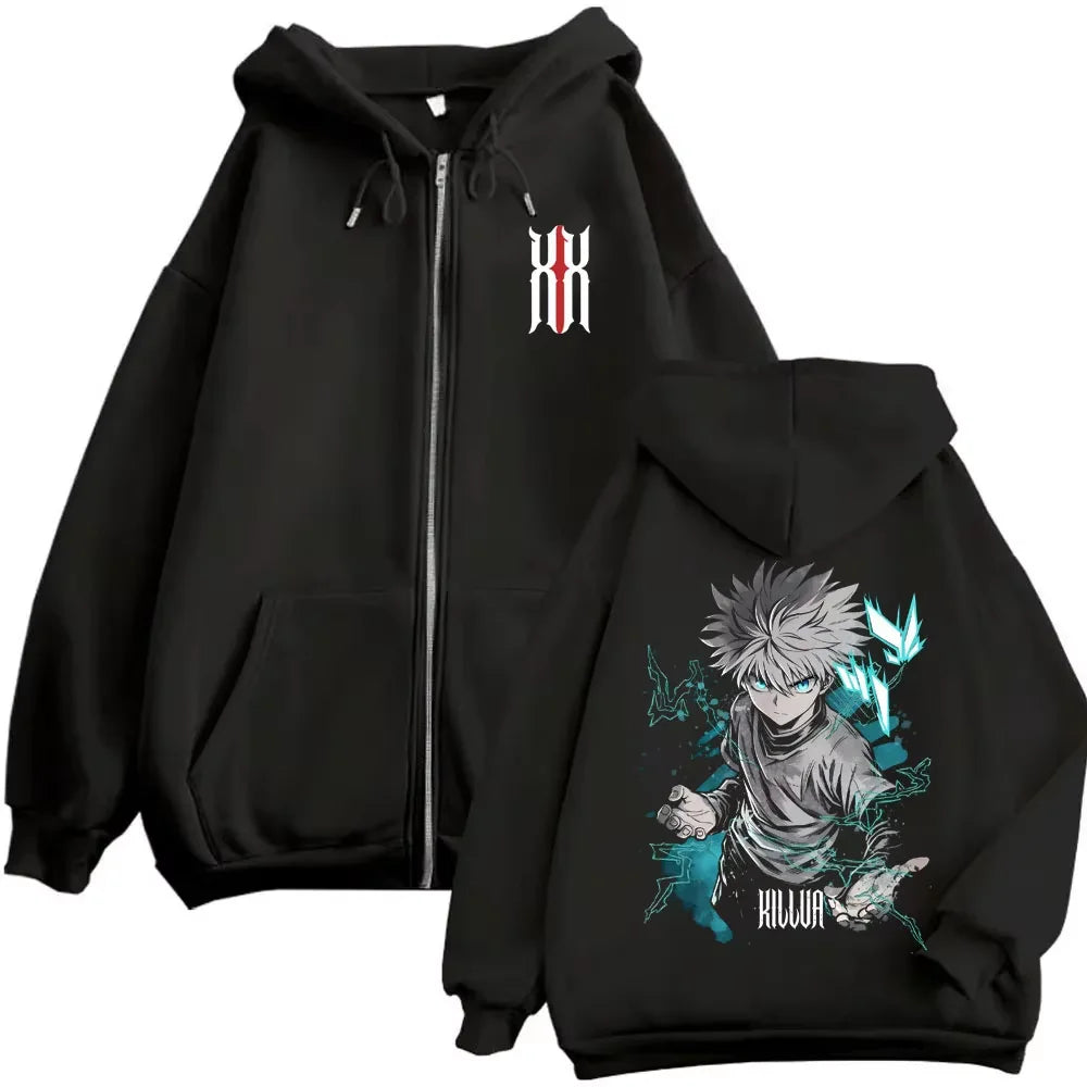 Killua Zoldyck Zip-Up Hoodie | Hunter x Hunter Fleece Jacket Hoodies & Sweatshirts - The Eezee Shop